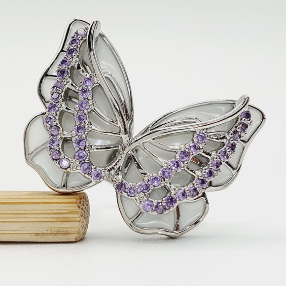 🎁Sweet White Butterfly Anillos Silver Plated Ring for Women/Girl, UNVN12339 - Picture 13 of 15